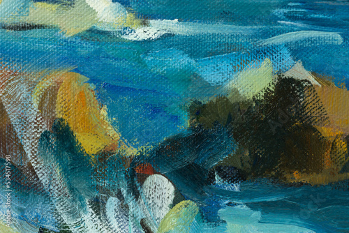 Sea oil painting. Abstract turquoise seascape. Impressionism  plein-air sketch  original work. The concept of summer  recreation. Artistic pictorial background for creative design of postcards  covers