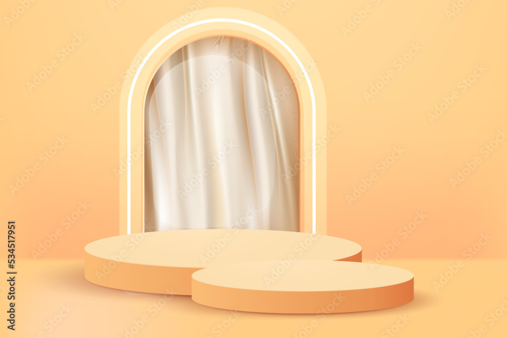 3d abstract scene background two cream podium. background product presentation mock up show with curtain 3d abstract scene background two cream podium. background product presentation mock up show with curtain
