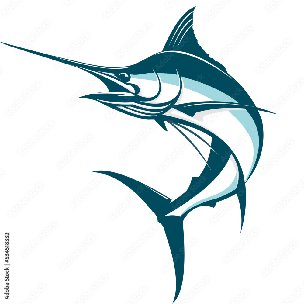 Marlin Fish Logo Template. Unique and fresh marlin fish jumping out of