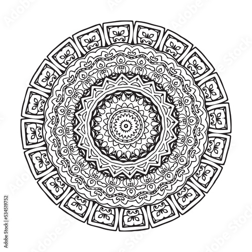black and white round vector abstract mandala coloring book for adults, lace pattern design