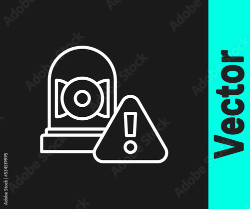White line Ringing alarm bell icon isolated on black background. Alarm symbol, service bell, handbell sign, notification symbol. Vector