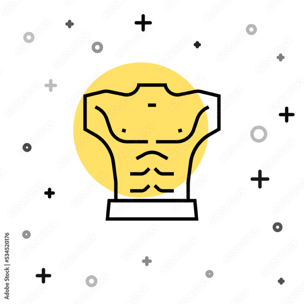 Black line Bodybuilder showing his muscles icon isolated on white background. Fit fitness strength health hobby concept. Random dynamic shapes. Vector Black line Bodybuilder showing his muscles icon isolated on white background. Fit fitness strength health hobby concept. Random dynamic shapes. Vector