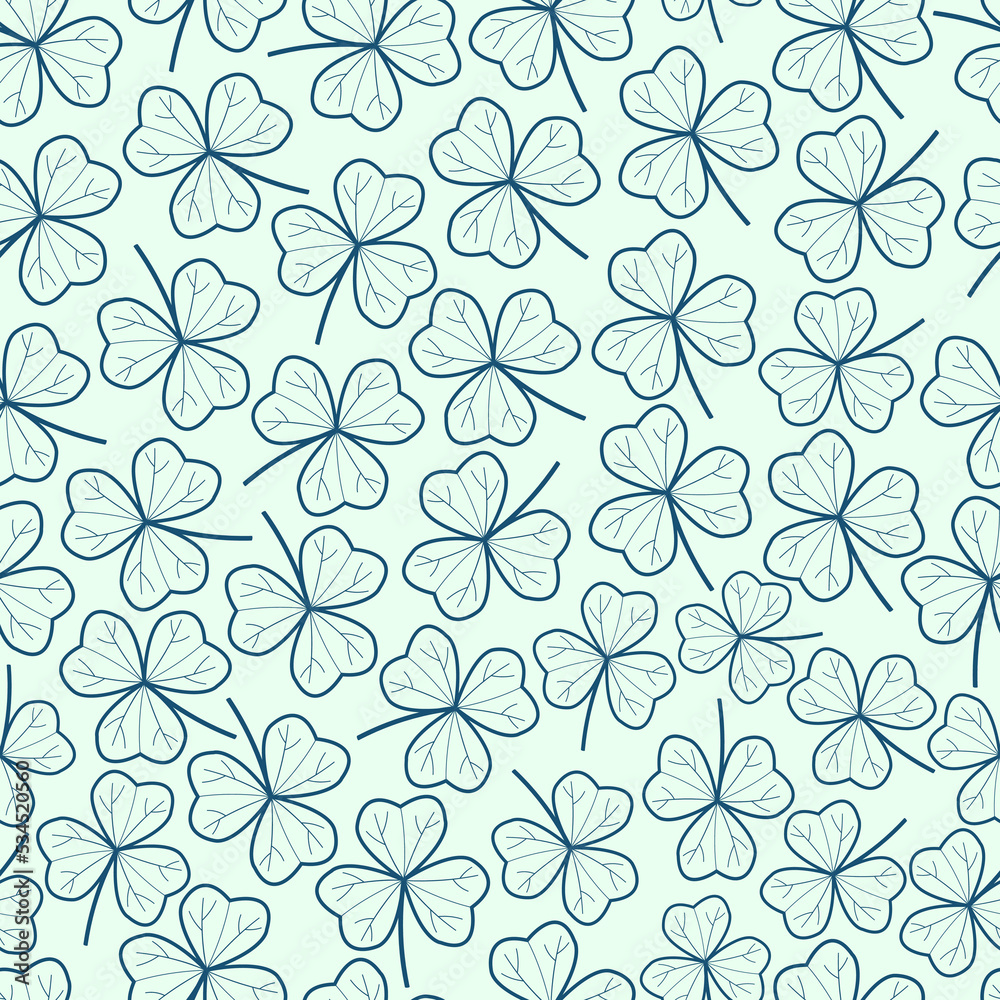 Elegant trendy ditsy floral seamless pattern design of three leaf clovers. Repeat texture foliate background for surface printing