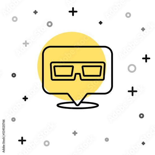 Black line 3D cinema glasses icon isolated on white background. Random dynamic shapes. Vector