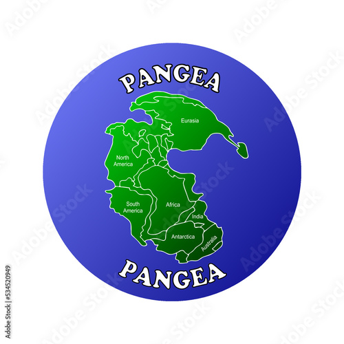 A flat illustration of the  supercontinent Pangea, that existed during the late Paleozoic and early Mesozoic eras, isolated on a white background photo