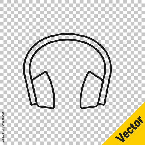 Black line Noise canceling headphones icon isolated on transparent background. Headphones for ear protection from noise. Vector