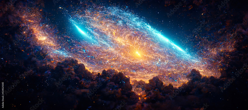Obraz premium illustration on the theme Travel in space with stars and nebulae of the universe