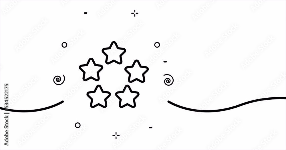 Five star rating. Rate, customers mark, time for review, service, estimate, astronomy, astrology, outer space. Feedback. One line drawing animation. Motion design. Animated technology logo. Video 4K Five star rating. Rate, customers mark, time for review, service, estimate, astronomy, astrology, outer space. Feedback. One line drawing animation. Motion design. Animated technology logo. Video 4K