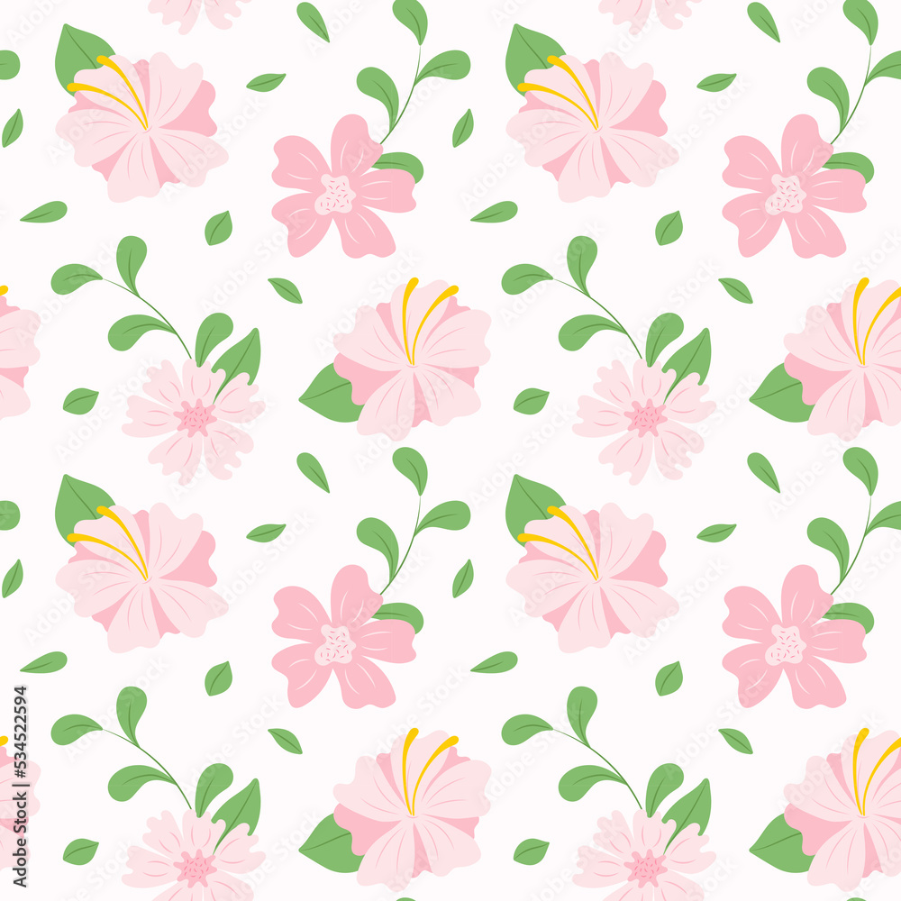 seamless pattern on white background pink flowers vector