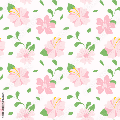 Fototapeta Naklejka Na Ścianę i Meble -  seamless pattern on white background pink flowers vector