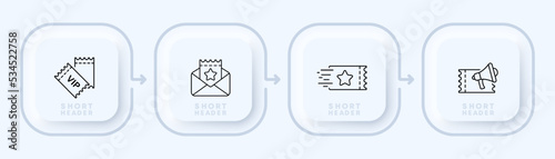 Ticket set icon. VIP person, all inclusive, Business Class, hotel, 5 stars service, qr code, air travel, speed, fast, order online. Staff concept. Neomorphism style. Vector line icon for Business