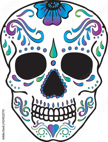 Sugar Skull Day of the Dead Blue Purple Green