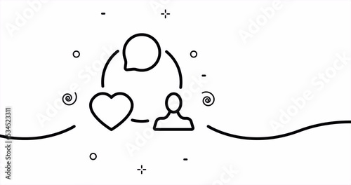 Feedback. Speech bubble, heart, customer, like button, positive reaction, comment, social media. Review concept. One line drawing animation. Motion design. Animated technology logo. Video 4K