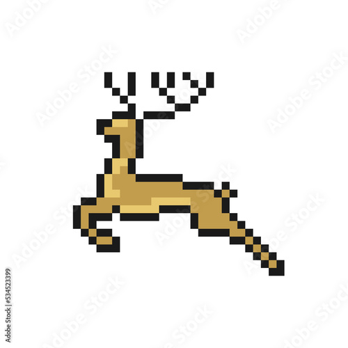 Christmas jumping reindeer icon in pixel art design isolated on white background, Christmas and New Year vector sign symbol.