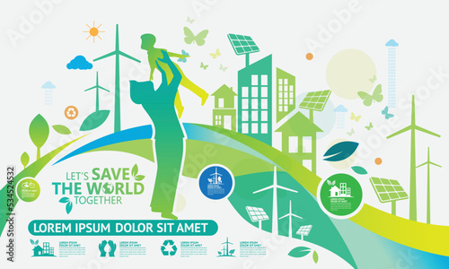 Ecology.Green cities help the world with eco-friendly concept ideas.vector illustration