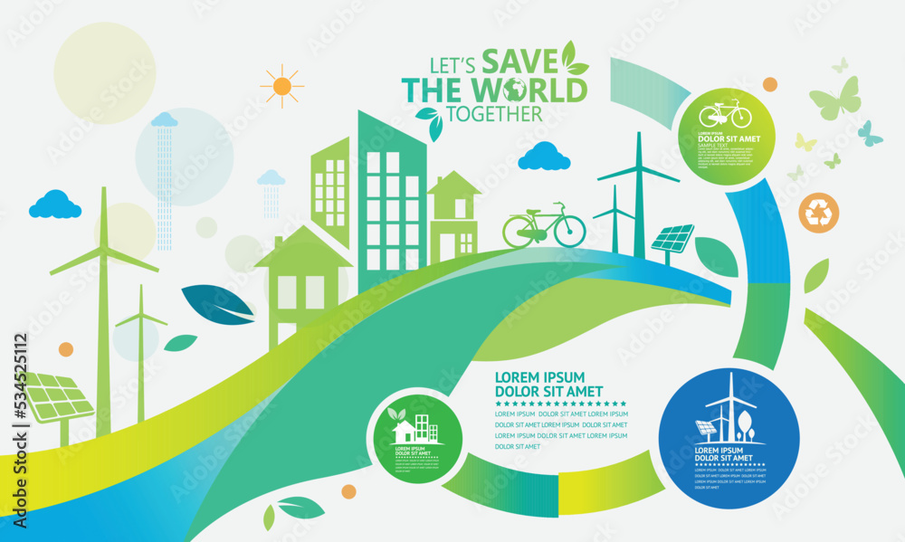 Ecology.Green cities help the world with eco-friendly concept ideas.vector illustration