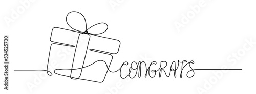 Congrats. Gift box. Continuous line drawing.