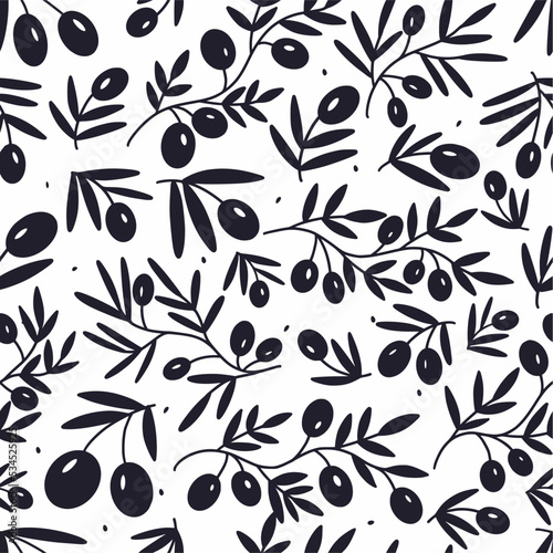 Vector pattern with olive tree branches, hand-drawn