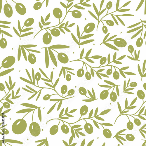 Vector pattern with olive tree branches, hand-drawn