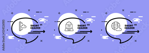 Processor set icon. Electronics, cyberspace, neural networks, cloud, storage, CPU, chipping, artificial intelligence. Technology concept. Infographic timeline with icons and 3 steps. Vector line icon