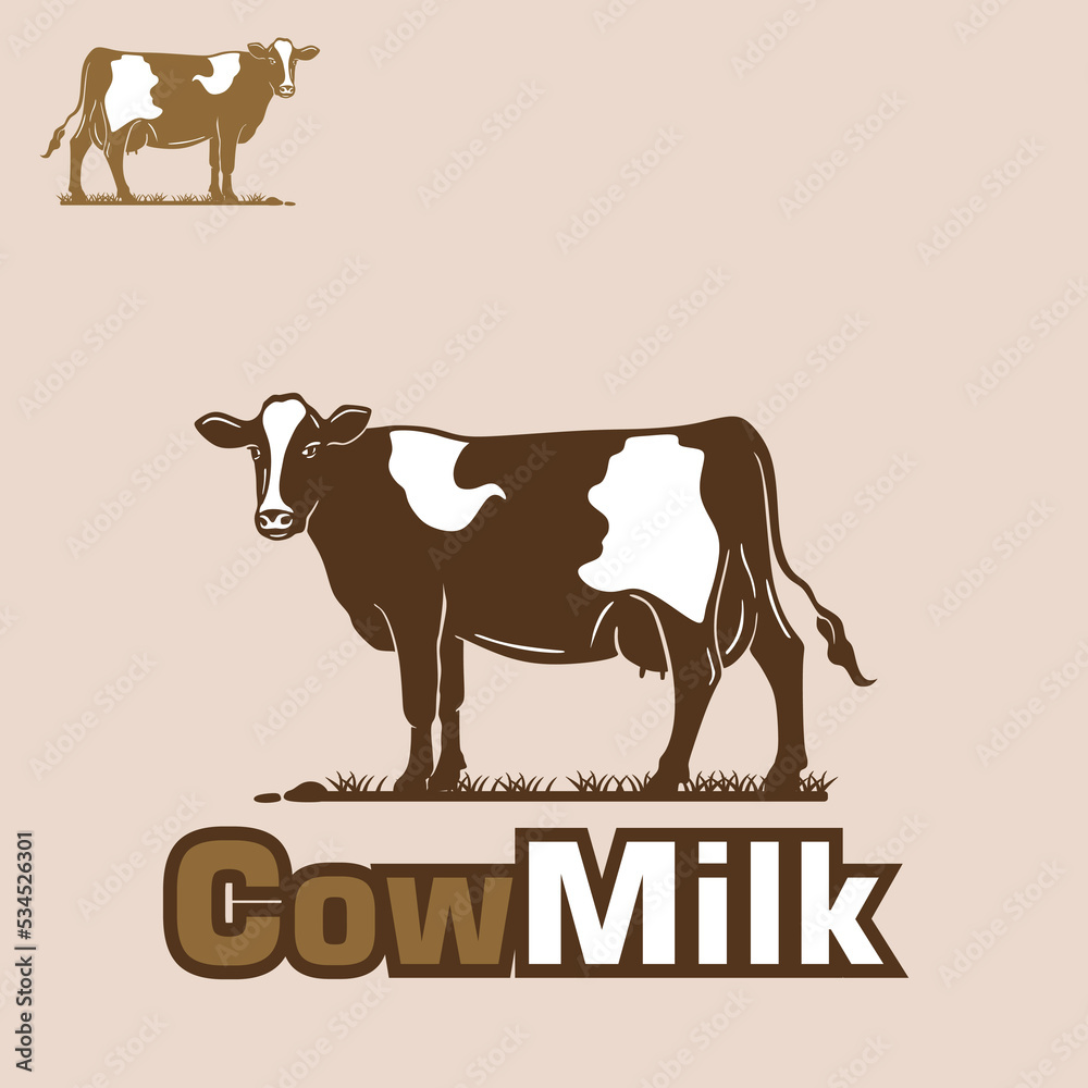 cow milk logo, silhouette of great dairy cow standing vector
