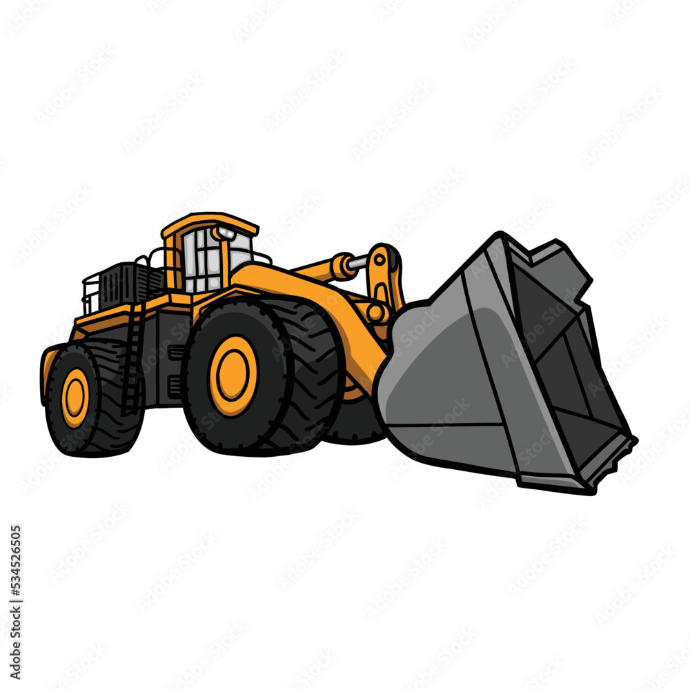 Obraz premium Wheel Loader Vector Illustration for construction and Mining company. Heavy Vehicle equipment template vector illustration for your Icon, Logo, brand.