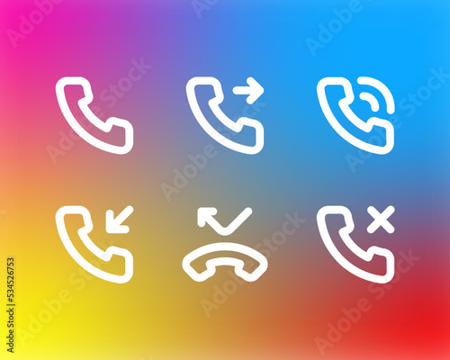Phone call icons set. Linear style telephone communication talk icons at gradient background