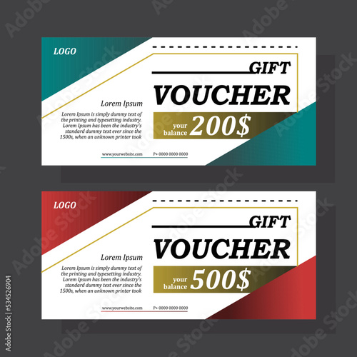 a gift voucher template to get a prize money of 200 and 500 dollars. there are 2 colors, namely red and blue, the template in the design is quite formal and simple.