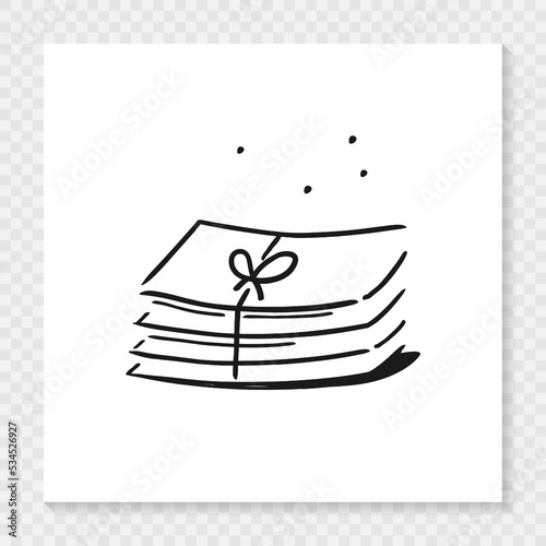 Pile of envelope hand drawn, stack of letters sketch style, isolated on white paper sheet