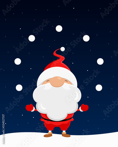 Santa Claus juggling snowballs. Vector illustration.