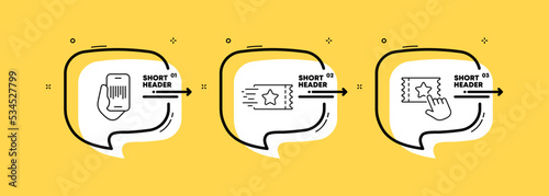 VIP ticket set icon. VIP person, all inclusive, important person, fast, 5 stars, service, qr code, barcode. Staff concept. Infographic timeline with icons and 3 step. Vector line icon for Business