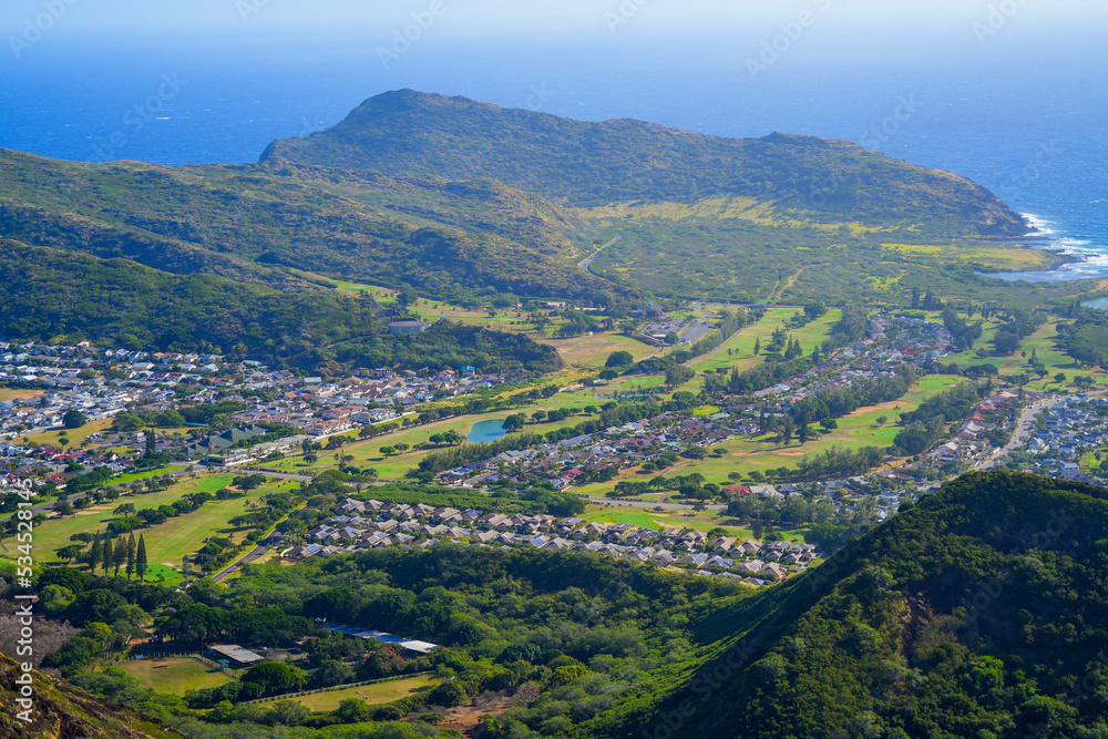 Hawaii Kai Golf Course in the eastern suburbs of Honolulu on O'ahu island in Hawaii, next to the Pacific Ocean Hawaii Kai Golf Course in the eastern suburbs of Honolulu on O'ahu island in Hawaii, next to the Pacific Ocean