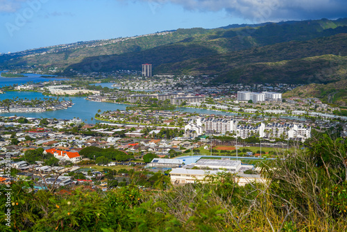 Hawaii Kai suburb of Honolulu on O'ahu island - Upscale houses and residential buildings separated by several lagoon and ponds next to the Pacific Ocean photo