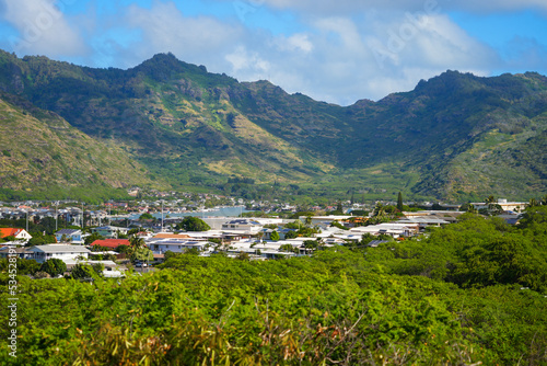 Hawaii Kai suburb of Honolulu on O'ahu island - Upscale houses with colorful roofs in Hawaii