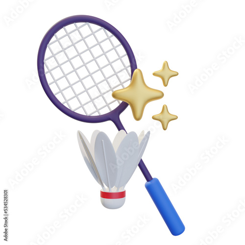 badminton racket and shuttlecock 3d illustration photo