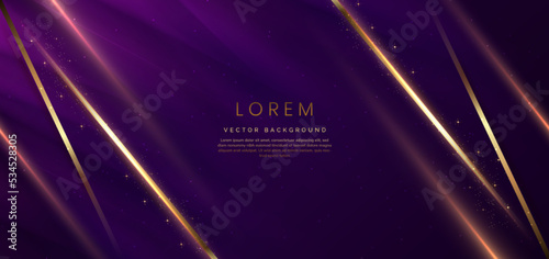Abstract background luxury dark purple elegant geometric diagonal with gold lighting effect and sparkling with copy space for text.