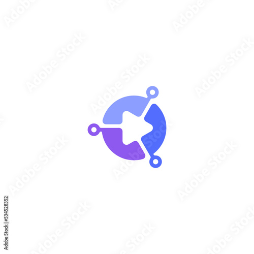 Play Button With Circle and Connected Circles Network Logo Vector Design