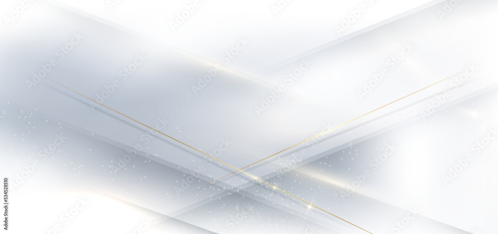 Abstract 3d modern luxury template white and silver arrow background with golden glitter line light sparkle. Abstract 3d modern luxury template white and silver arrow background with golden glitter line light sparkle.
