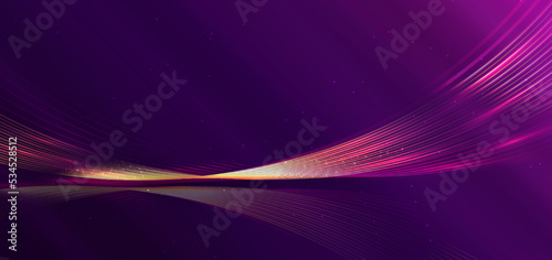 Abstract luxury curve glowing lines on dark purple background. Template premium award design.
