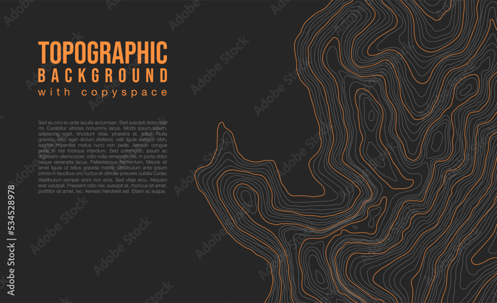 Fully editable and scalable vector illustration of topographic map with a copy space on a dark background. Great as an abstract background.