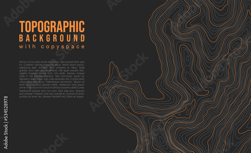 Fully editable and scalable vector illustration of topographic map with a copy space on a dark background. Great as an abstract background.