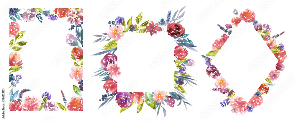Watercolor rustic flower frame,wreath,border, banner illustration set. Botanical, greenery floral arrangement,bouquet, boho wedding invitation,stationery greeting card design, baby shower,it's a girl