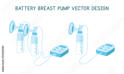 Vector set of breast pump clipart. Simple cute electric breast pump with breast milk flat vector illustration isolated on white background. Equipment for breastfeeding mother and baby cartoon style