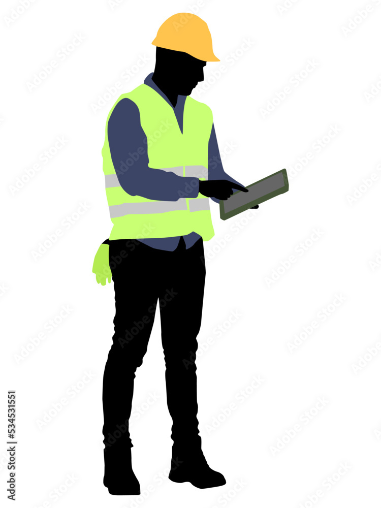 Silhouette of worker with a helmet. Vector flat style illustration isolated on white Silhouette of worker with a helmet. Vector flat style illustration isolated on white