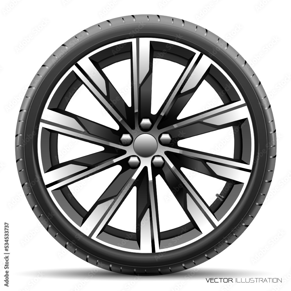 Realistic aluminum wheel car tire style racing luxury on white background vector