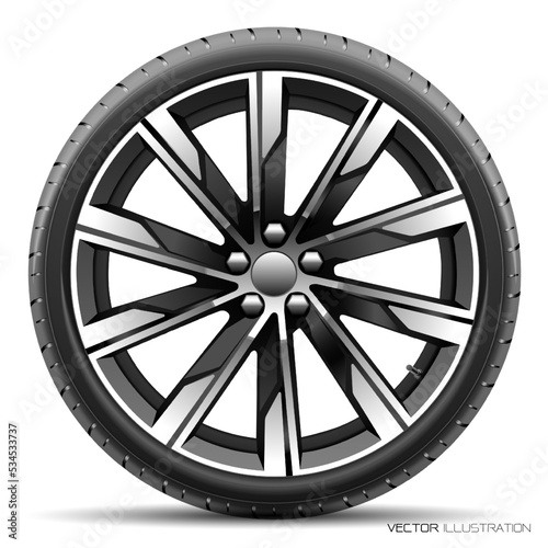 Realistic aluminum wheel car tire style racing luxury on white background vector