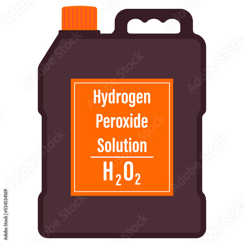 Hydrogen peroxide in a big dark plastic bottle cartoon vector illustration isolated on a white background. Disinfectant liquid product