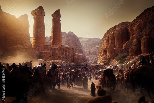 Fotografia, Obraz AI generated image of Old Testament exodus - Israelites of Egypt with Moses prop