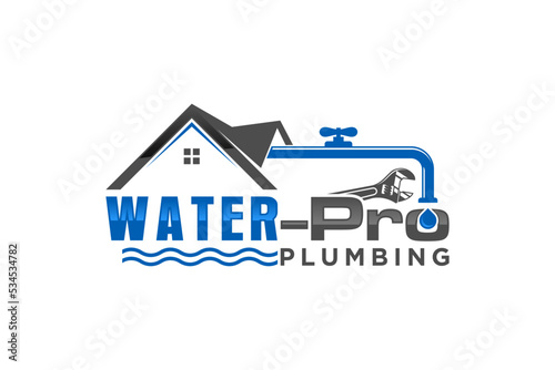 Plumbing service logo design roof house workshop repair tool real estate faucet pipe icon