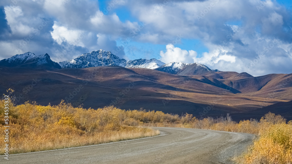 Yukon in Canada, wild landscape in autumn of the Tombstone park, the Dempster Highway in autumn
